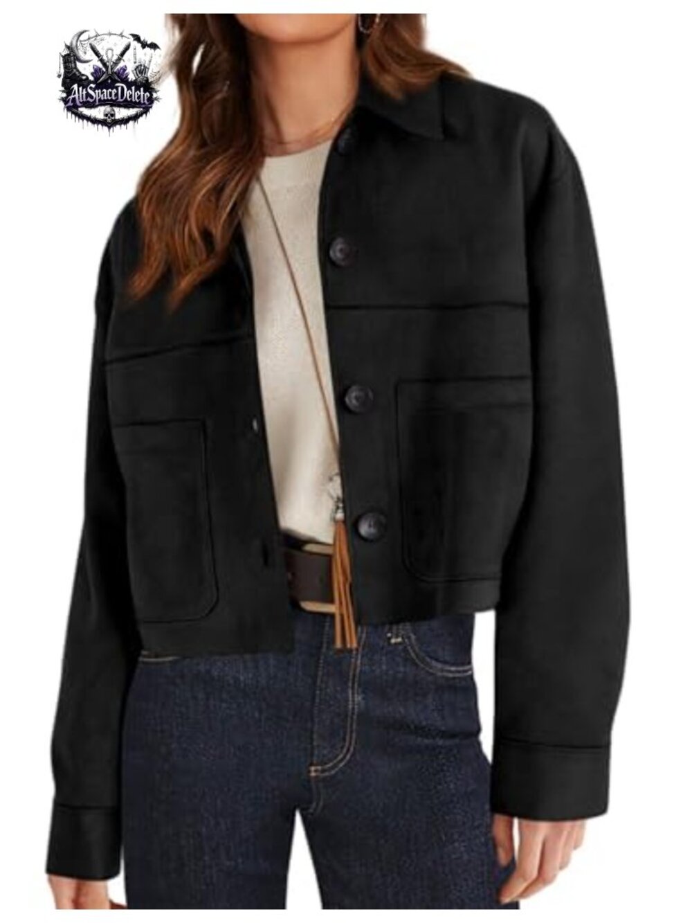 Faux Suede Shacket Lightweight Cropped Aviator Jacket